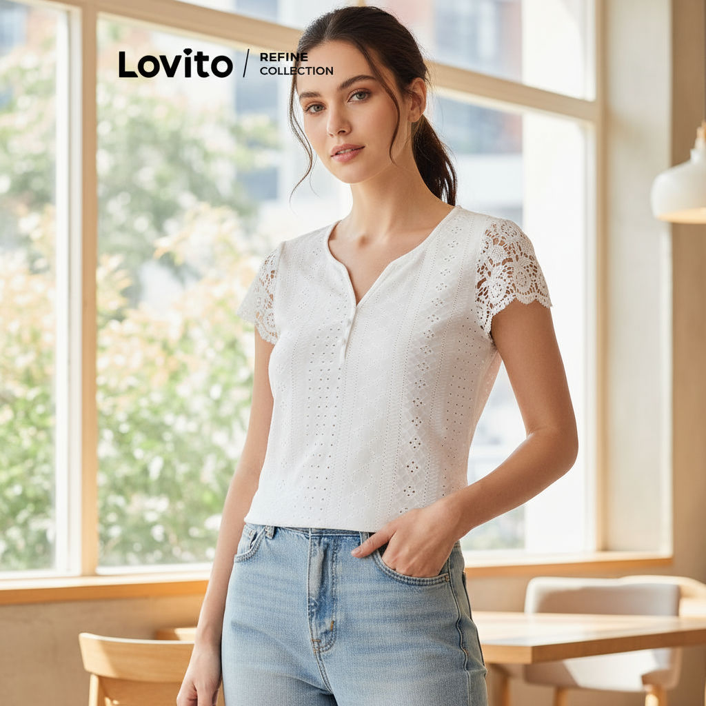 Lovito Refine เสื้อเบลาส์ผู้หญิงเย็บธรรมดาสุดหรู รุ่น L119BR068