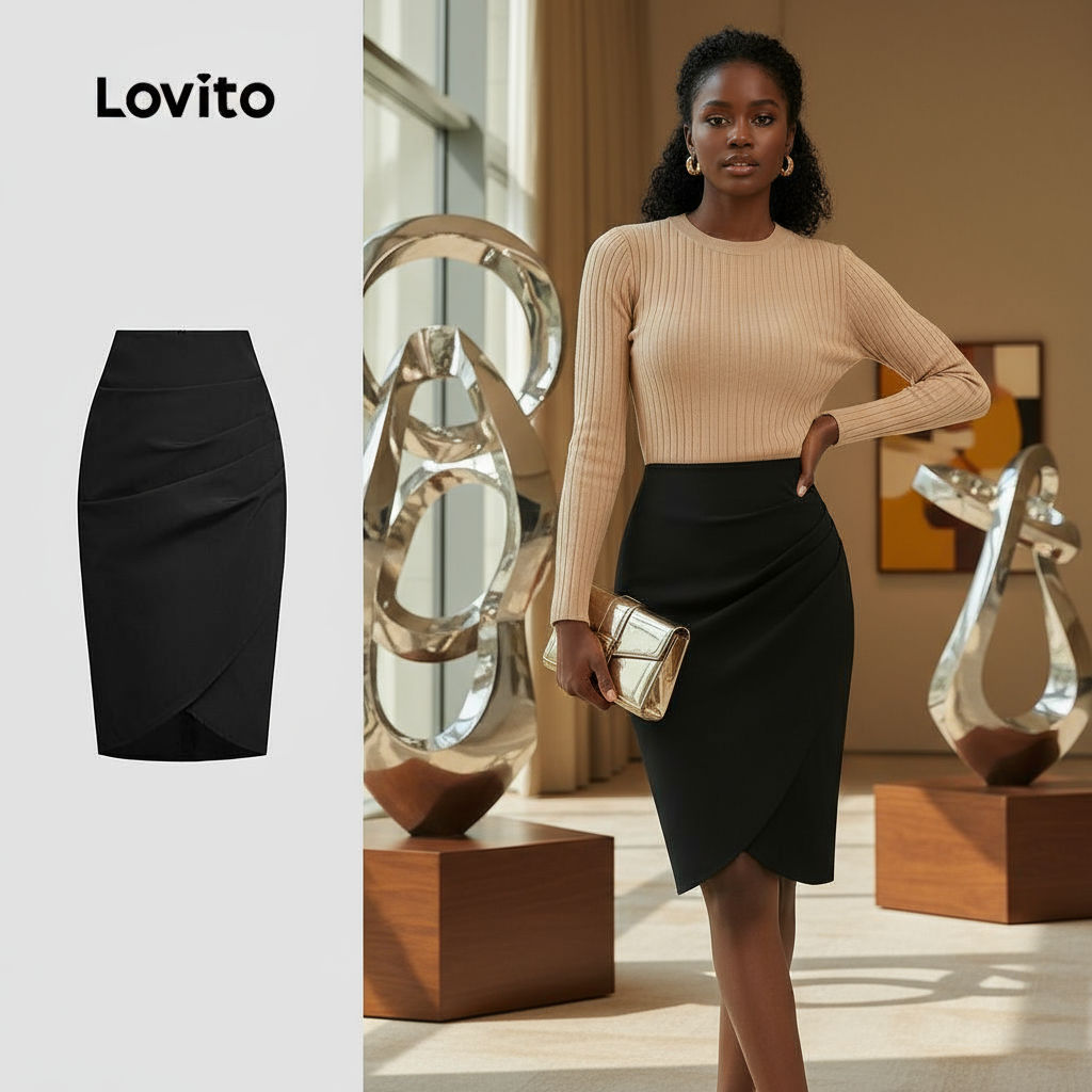 Lovito กระโปรงพลีทหรูหราสําหรับผู้หญิง รุ่น L133ED603