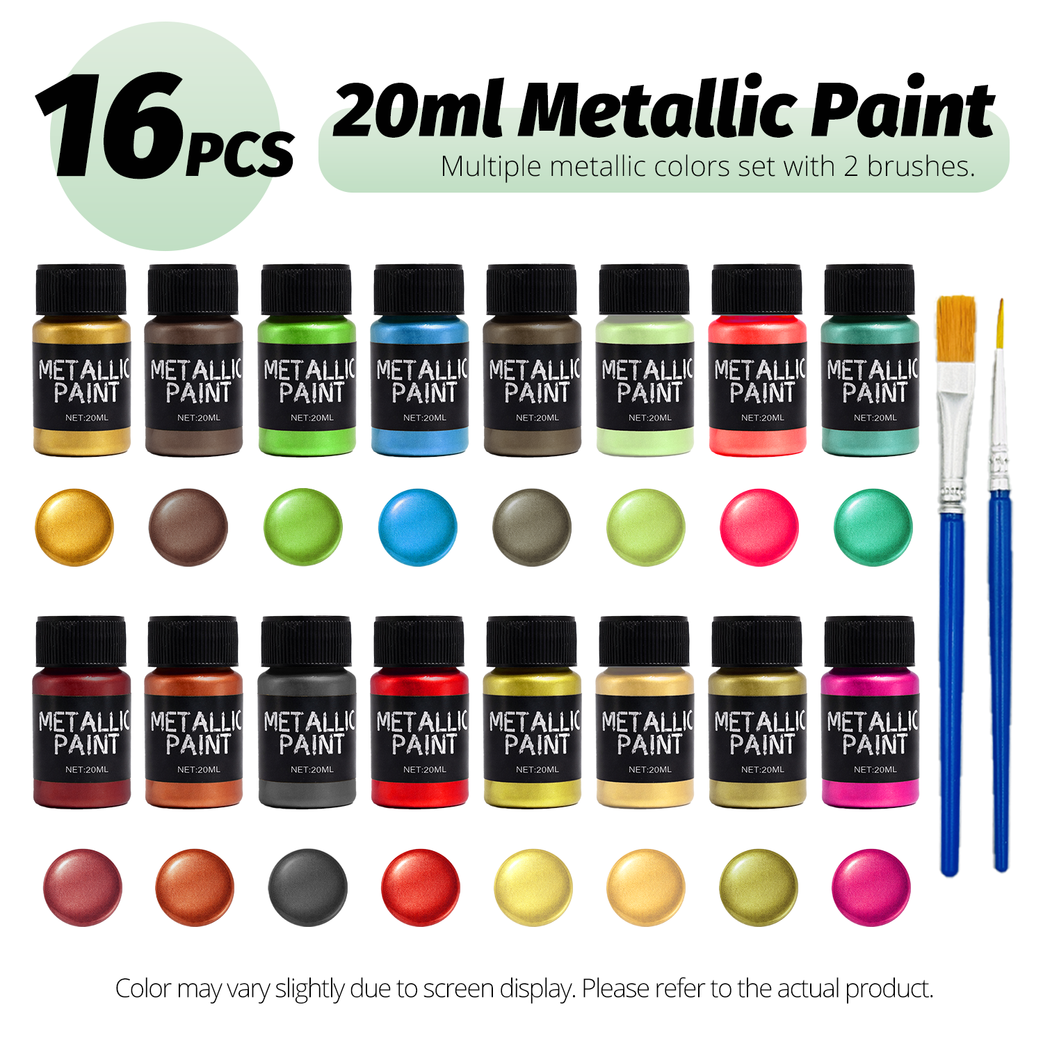 AGR 20ml 16 สีเมทัลลิคชุด 2 แปรงสําหรับ DIY ผ้าใบไม้ Rock, พวงกุญแจแหวน, เครื่องมือแกะสลักโลหะ & Jun