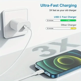 PD 20W ชุดพอร์ต Type-C หัวชาร์จเร็วเข้ากันได้สําหรับ iPhone 17/16/15/14/13/12 สําหรับปลั๊กสายเคเบิลข้อมูล iPad
