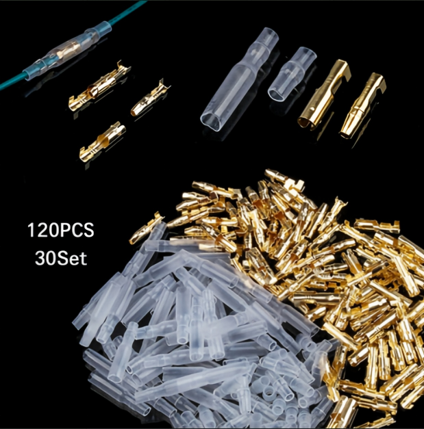 Bullet Crimping Terminals ขั้วต่อรถจักรยานยนต์ Terminals ซ็อกเก็ตฉนวนแขน 30 ชุด/120 ชิ้น 3.9 มม.
