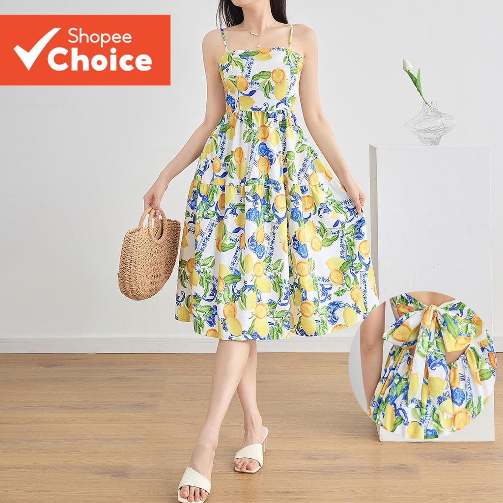 ผู้หญิง Boho ชุดผลไม้และผัก Lace Up Dress L112ED625