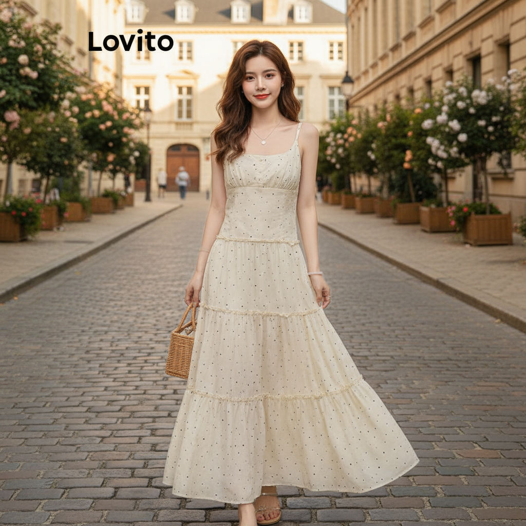 Lovito เดรสผู้หญิงลายเรียบง่าย ใส่สบาย LNA75411
