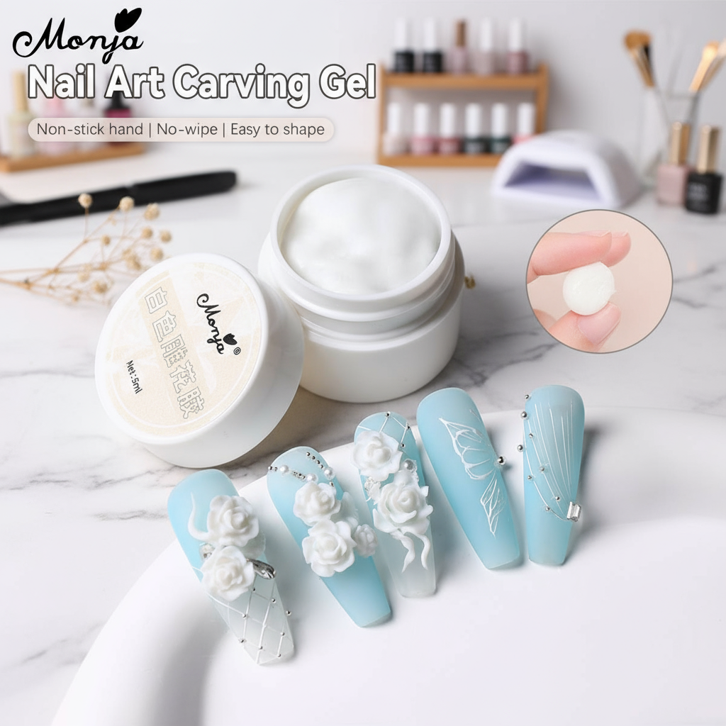 เจลปั้นลายเล็บ Monja 5ml สีขาว ไม่ต้องเช็ด ไม่เหนียวมือ แกะสลักมือได้ วาดลายนูน 3D เจลยูวีสําหรับปั้นเล็บ อุปกรณ์ตกแต่งเล็บ