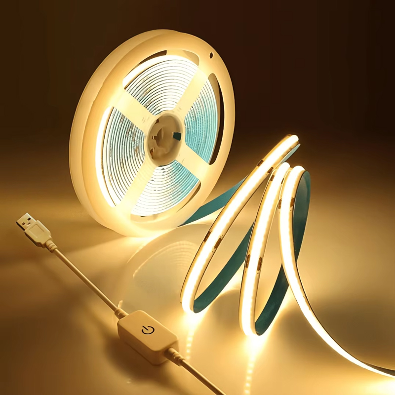 3M 5V COB LED Strip Light สูง CRI 90Ra Eye-Friendly ยืดหยุ่น Self-Adhesive เทปโคมไฟสําหรับตู้ทีวีตู้