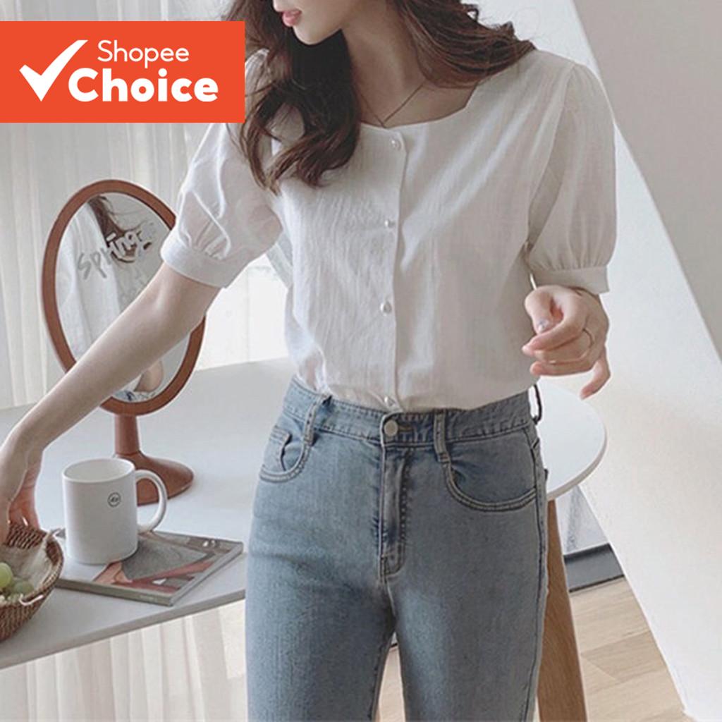 เสื้อเชิ้ตคอเหลี่ยมติดกระดุมสําหรับผู้หญิง LNA04158