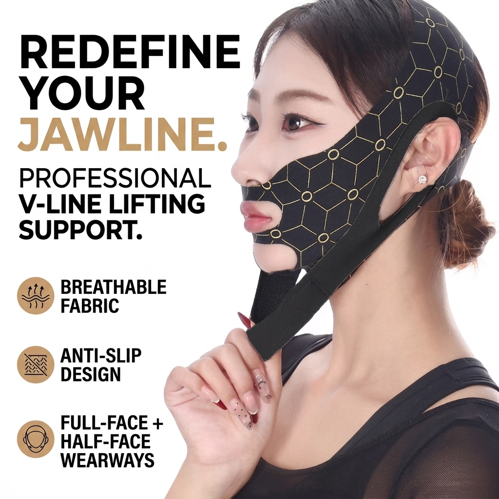 Face Lifting ผ้าพันคอสีดํา V Shape Slimming Mask Jawline Shaper Home Shaping เครื่องมือ