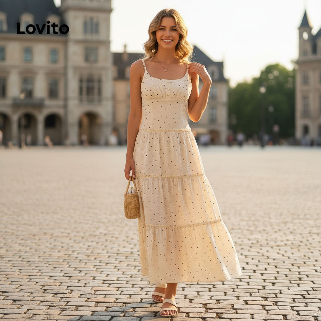 Lovito เดรสผู้หญิงลายเรียบง่าย ใส่สบาย รุ่น LNA75411