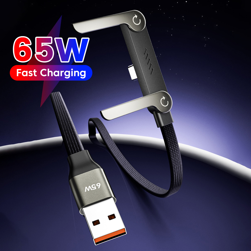65W USB A ถึง USB C สายชาร์จเร็วพร้อมที่วางโทรศัพท์แบบพับได้ขายึดโต๊ะ