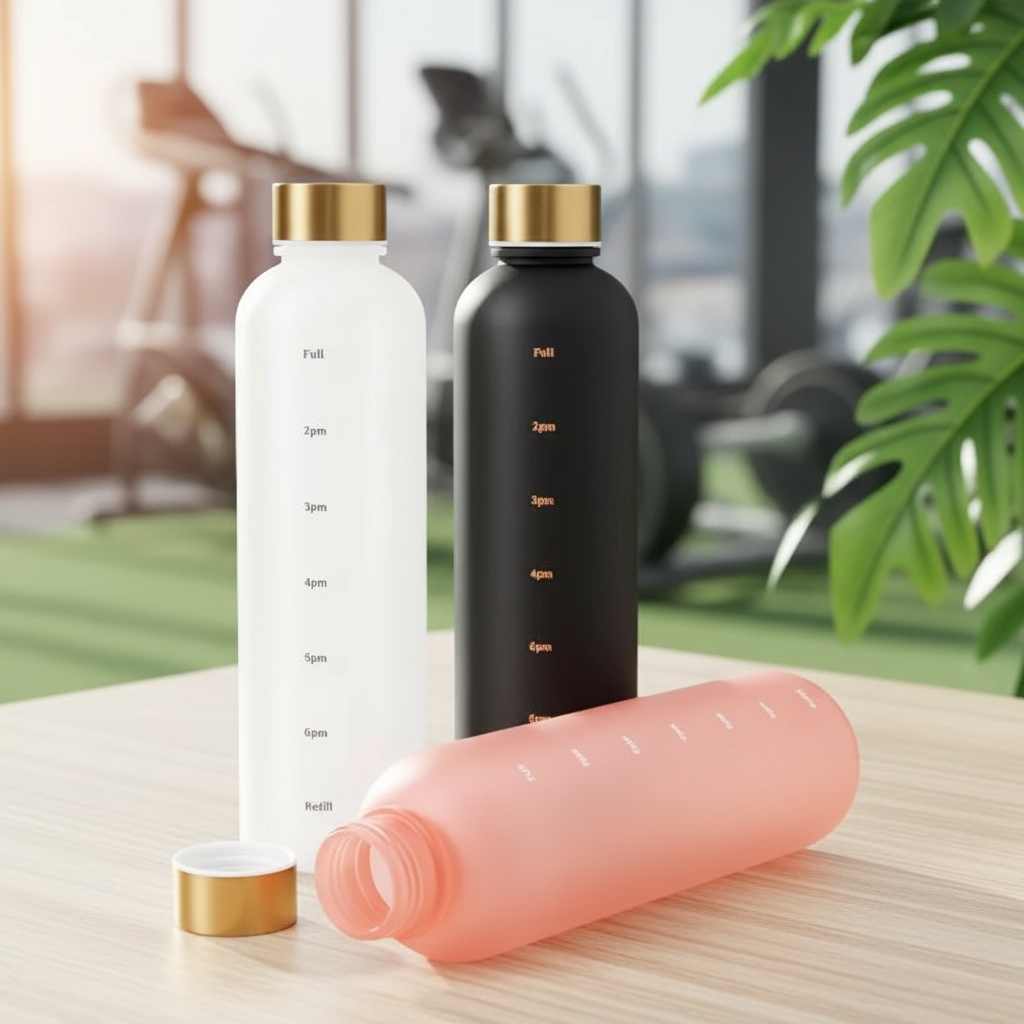 ขวดน้ําสร้างแรงบันดาลใจ 1 ลิตร ปลอดสาร BPA พลาสติกฝ้า สําหรับฟิตเนส กีฬา ท่องเที่ยว กลางแจ้ง ป้องกันการรั่วซึม标记เวลา 32 ออนซ์