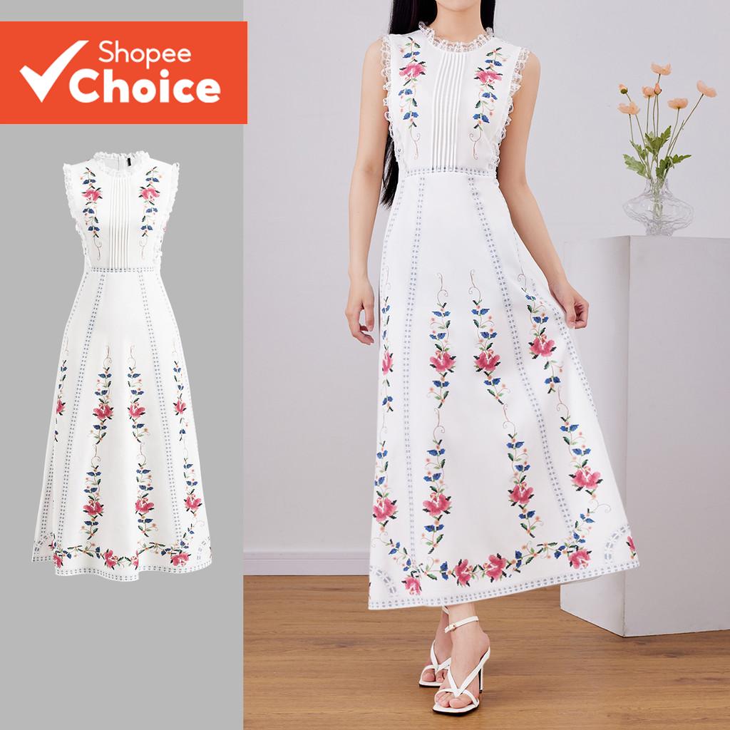 ผู้หญิง Boho ชุดเดรสคอระบายลายดอกไม้ LBL23068