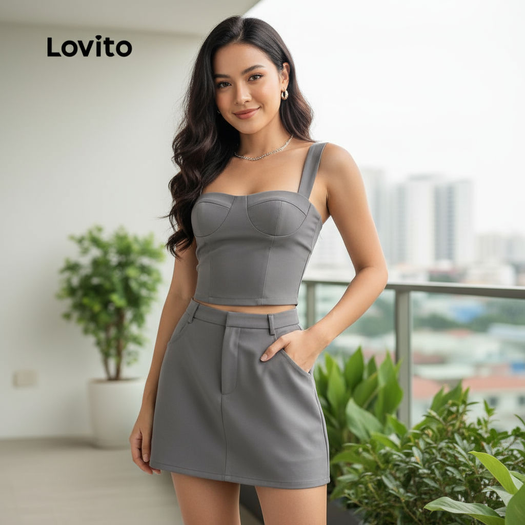 Lovito เสื้อผู้หญิง ลายโครงสร้างธรรมดา แบบลําลอง