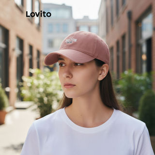 Lovito หมวกเบสบอลผู้หญิงสไตล์ลําลอง ลายตัวอักษรบอสตัน รุ่น L…