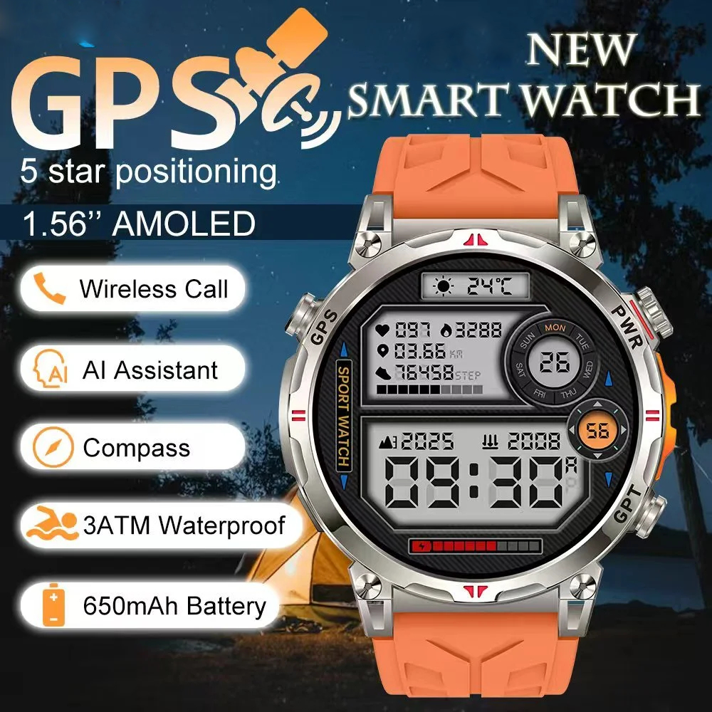 สมาร์ทวอทช์ GPS สําหรับกิจกรรมกลางแจ้ง กันน้ํา 3ATM วัดอัตราการเต้นของหัวใจ โทรผ่านบลูทูธ แบตเตอรี่ 