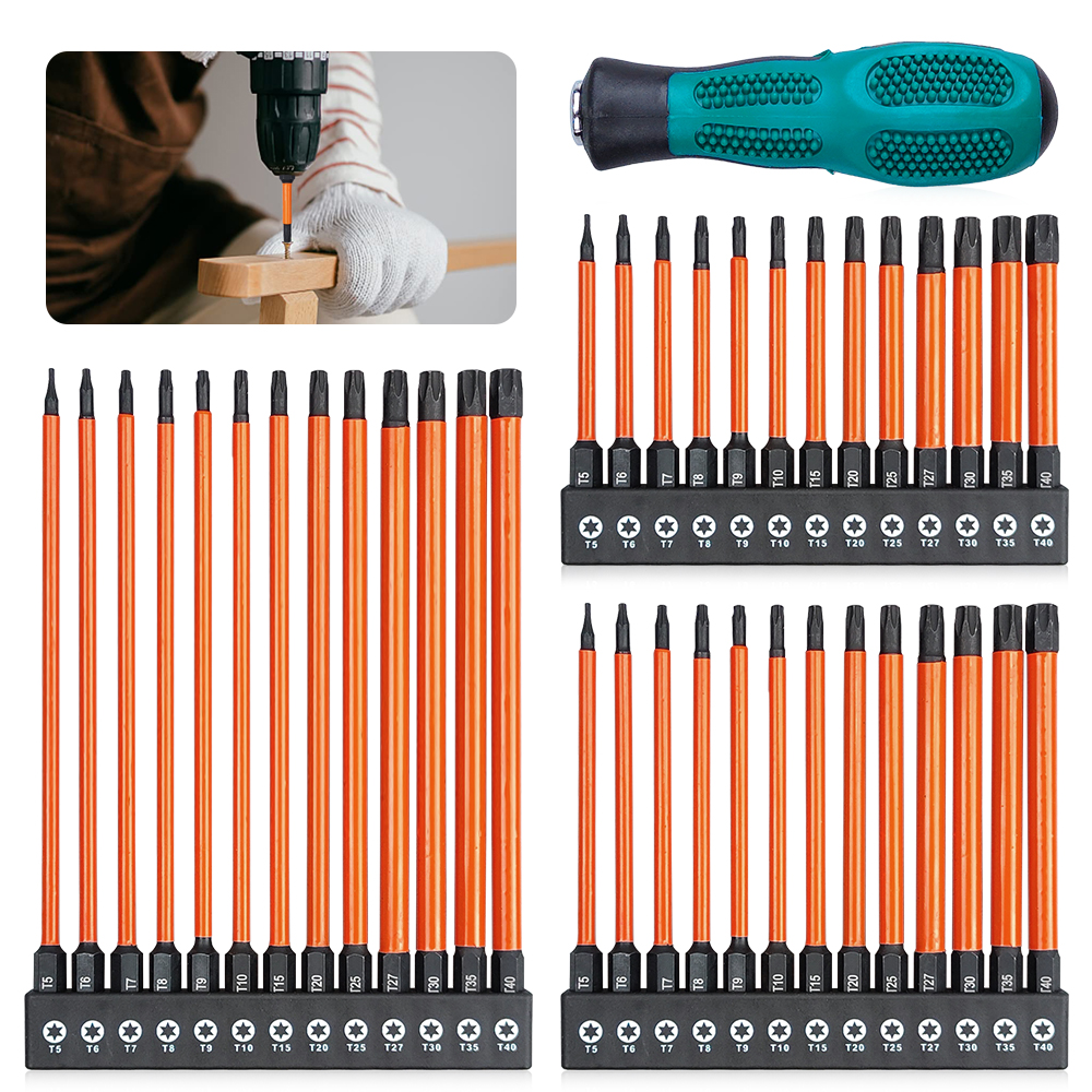 ชุดเดี่ยว 14 ชิ้น Torx Impact Bit Kit, 75/100/150 มิลลิเมตร Star Bits T5-T40 พร้อมไขควงจับ