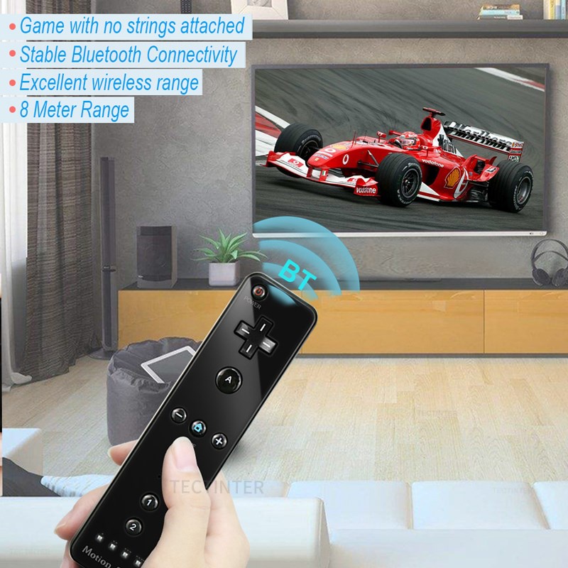 รีโมทคอนโทรลไร้สายสําหรับคอนโซล Wii/Wii U พร้อมฟีเจอร์ Motion Plus ภายใน ควบคุมผ่านบลูทูธ พร้อมจอย Nunchuck และสายรัดข้อมือ