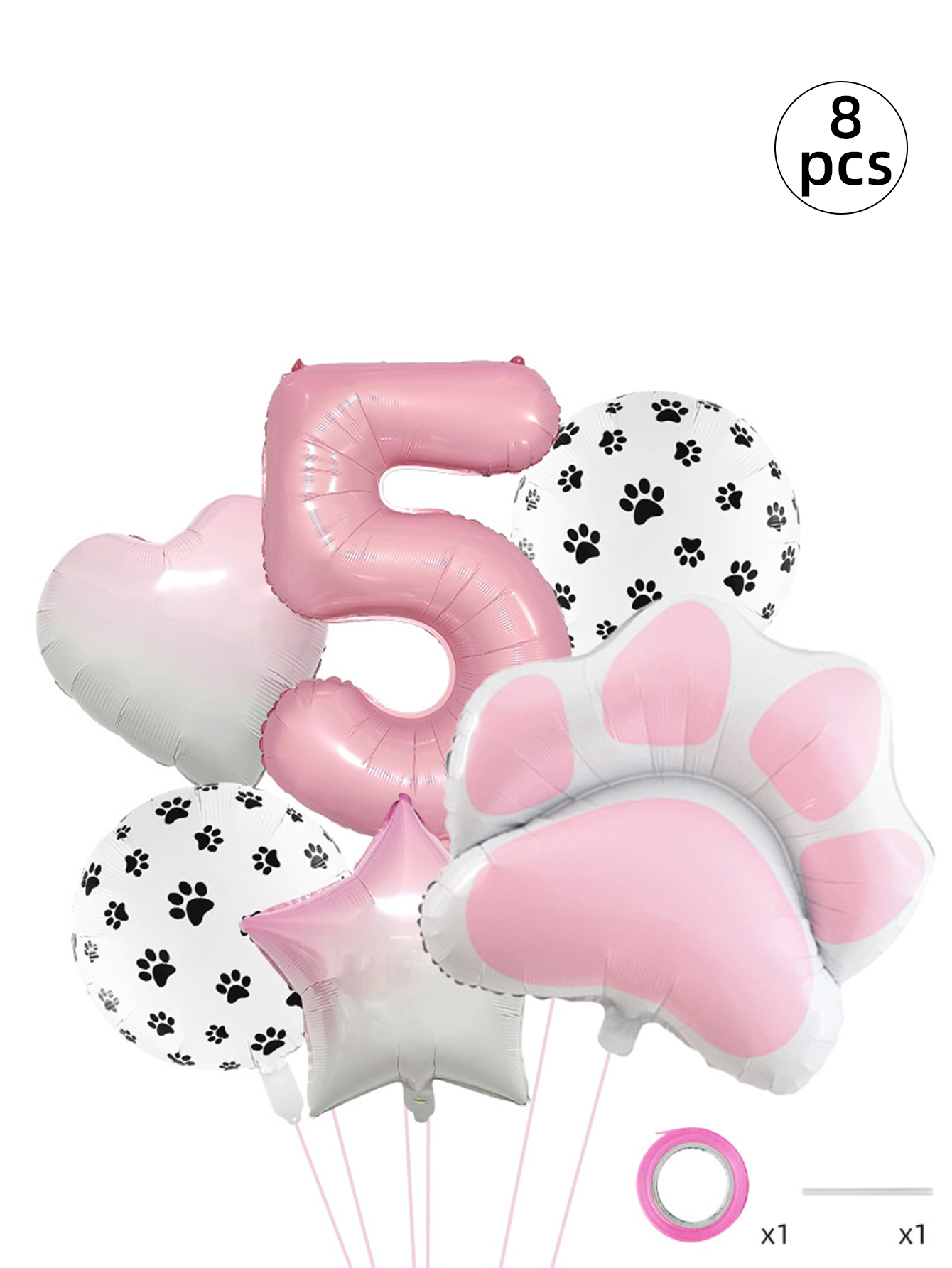 ชุดลูกโป่งฟอยล์ปาร์ตี้สัตว์สีชมพูแปดชิ้นพร้อมการตกแต่งหัวใจดาวพิมพ์ลายอุ้งเท้า - รูปที่ 5