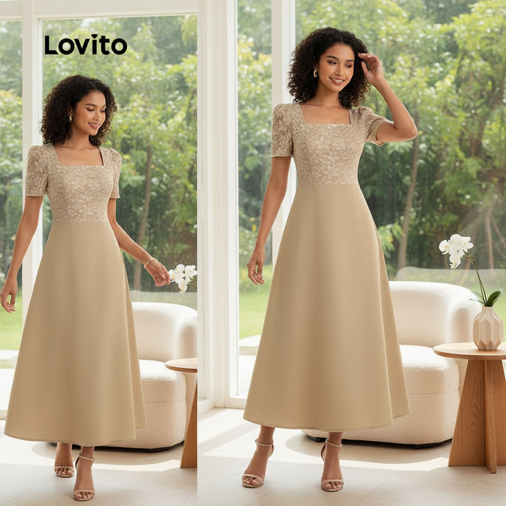 Lovito เดรสผู้หญิง 2in1 สีกรมท่า สําหรับปาร์ตี้คริสต์มาส L150AD933