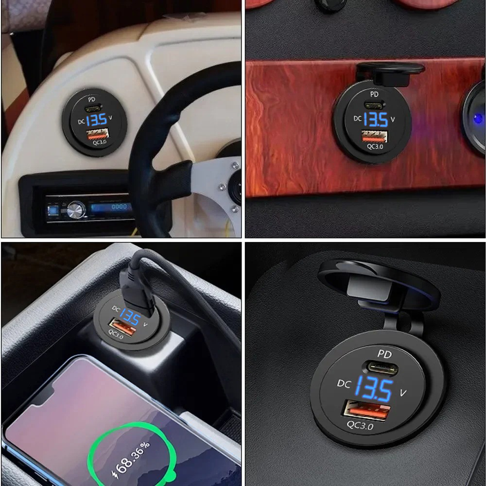 ที่ชาร์จในรถยนต์ Super Fast 66W พร้อม PD+QC 3.0 Dual USB สมาร์ทแรงดันไฟฟ้าจอแสดงผลสวิตช์เปิด/ปิดสําหรับรถยนต์รถจักรยานยนต์รถบรรทุกเรือ - รูปที่ 4