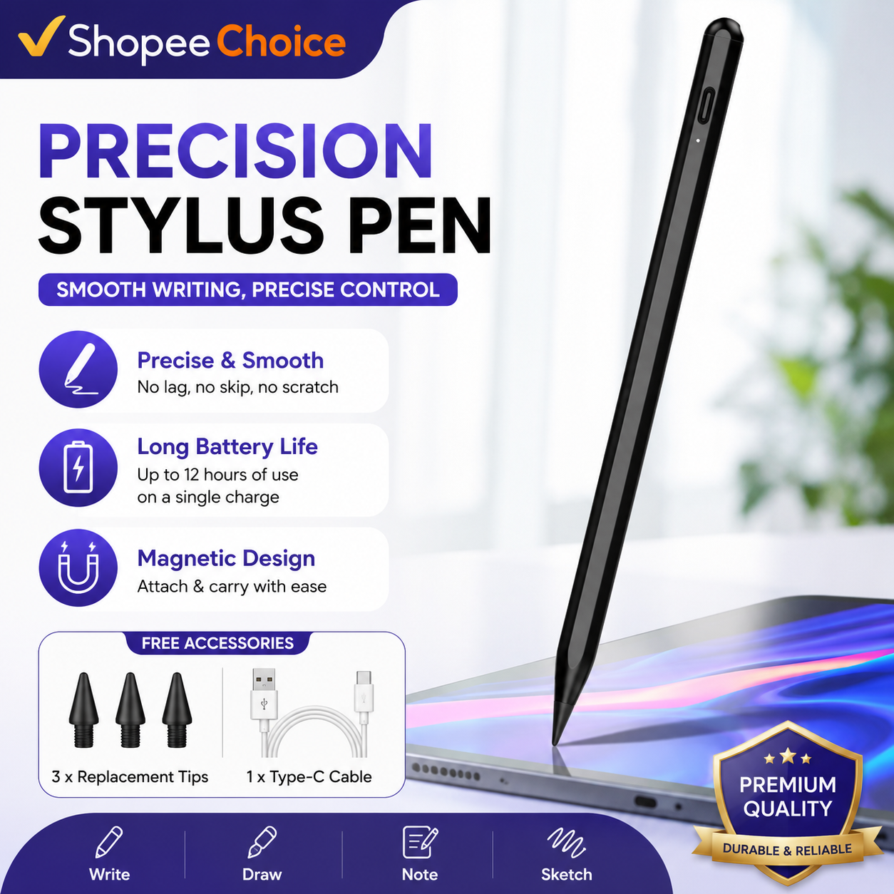 สําหรับปากกาไอแพด M3 Stylus รองรับปากกาไอแพด M2 Pro M4 M5 พร้อมฟีเจอร์กันฝ่ามือ รองรับไอแพดโปร 11 12