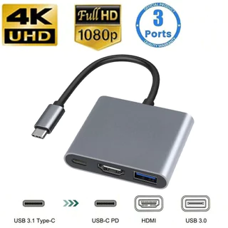 พอร์ต USB เป็นอะแดปเตอร์ HDMI ประเภท C HUB OTG 3-IN-1 4K รองรับ HDMI สําหรับแล็ปท็อปแท็บเล็ตของขวัญวันหยุด