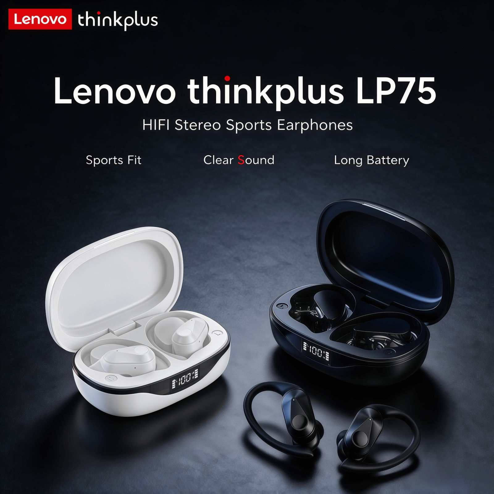 Lenovo LP75 หูฟังหูฟังบลูทูธไร้สายชุดหูฟังกีฬาวิ่งชุดหูฟังเสียงไฮไฟ ENC Noise Cancelling กันน้ําจอแส