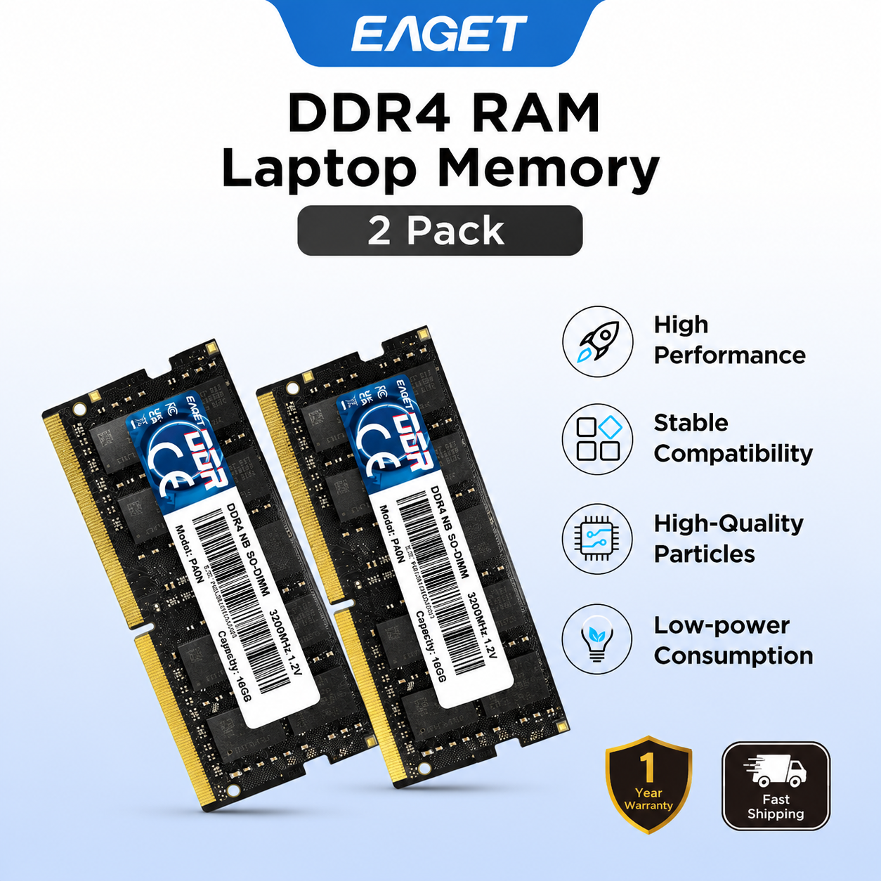 EAGET P40N DDR4 SO-DIMM แรมแล็ปท็อป 8GB/16GB (2666MHz/3200MHz*2 ชิ้น) โมดูลหน่วยความจําโน้ตบุ๊ก 1.2V