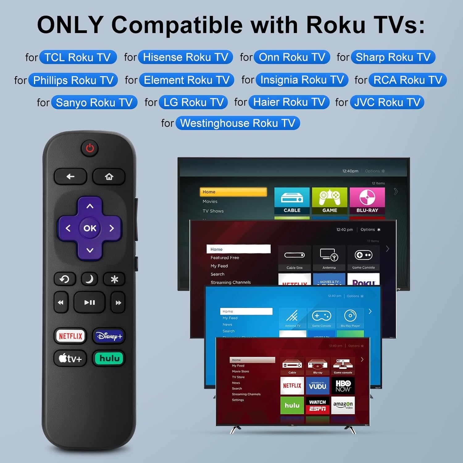 รีโมททีวี Roku ทดแทน ใช้งานร่วมกับ Hisense/Onn/Sharp Roku Series สมาร์ททีวี