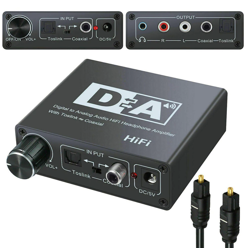 Hifi dac Amp Digital To Analog Audio Converter RCA 3.5 มม.เครื่องขยายเสียงหูฟัง Toslink Optical Coaxial Output แบบพกพา dac 24bit