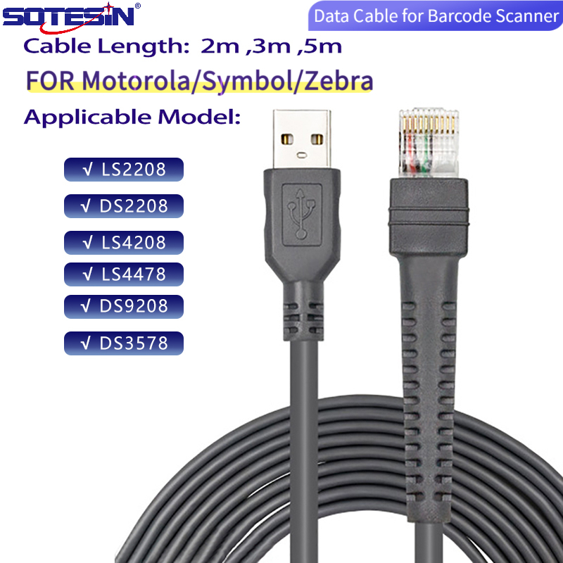 สายสแกนเนอร์บาร์โค้ด USB 2.0 SOTESIN CBA-U01-S10ZAR สําหรับ Symbol Moto รุ่น LS2208/DS2208/LS4208/LS