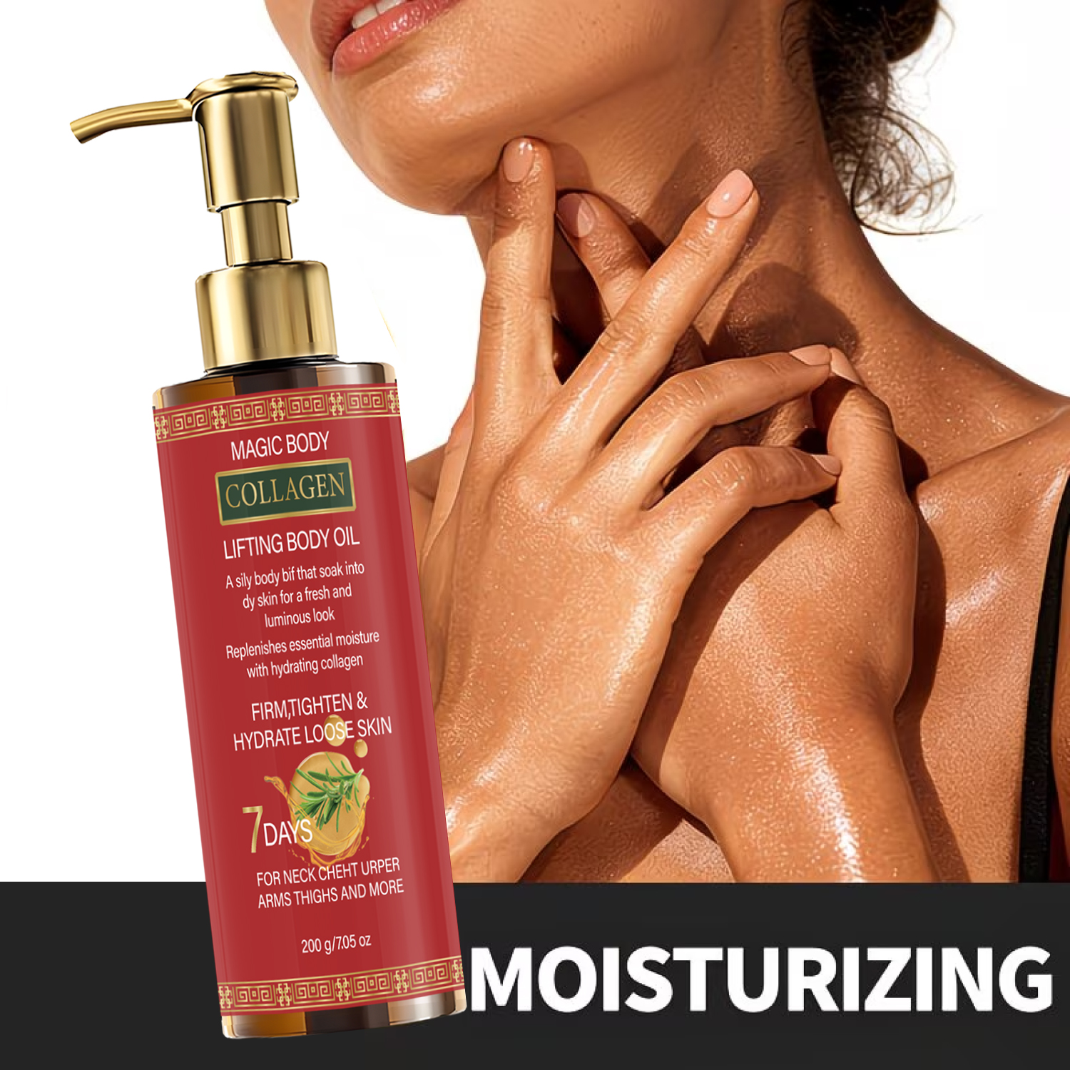 น้ํามันนวดบํารุงผิวกาย Collagen 7 Days Lifting Body Oil 200 กรัม/7.05 ออนซ์ ปั๊มเพิ่มความชุ่มชื้น กร