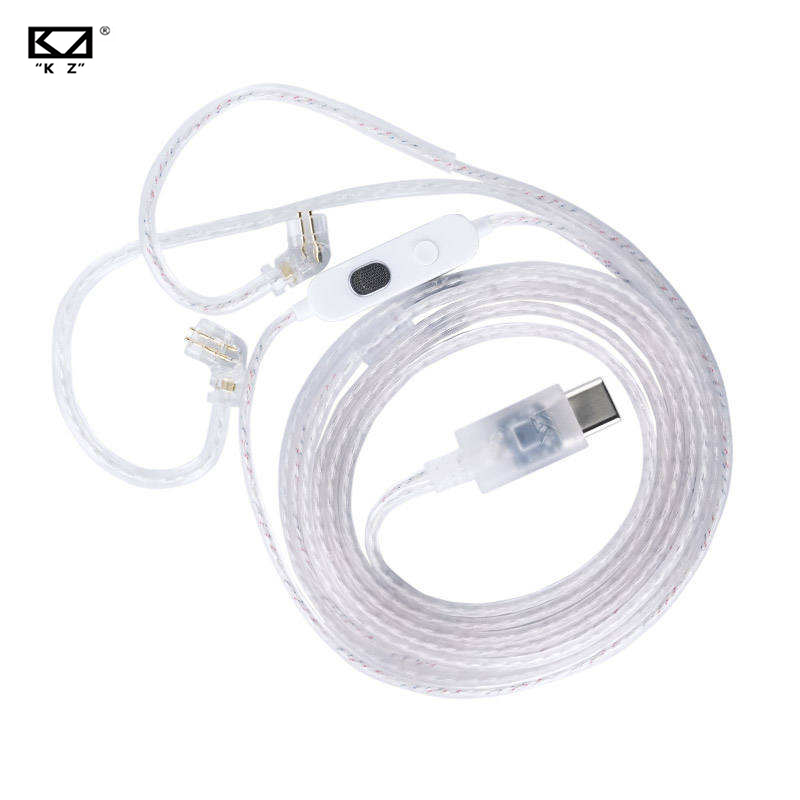 KZ สายอัปเกรด Type-C ชุบเงิน 0.75 มม. 2 พิน สําหรับ ZSN/EDX PRO/ZS10 PRO X/Castor