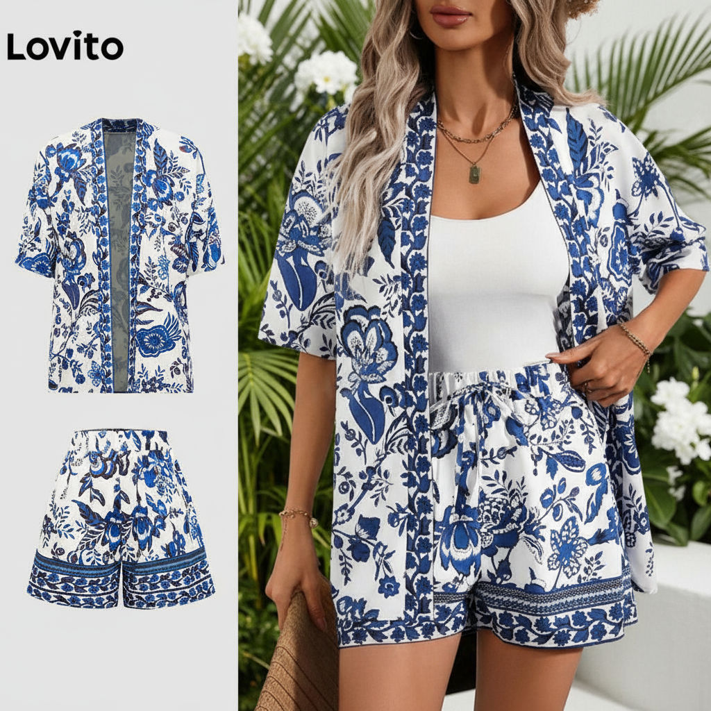 Lovito Refine ชุดสั้นสไตล์โบฮีเมียนลายเพสลีย์สําหรับผู้หญิง L89ED044\3