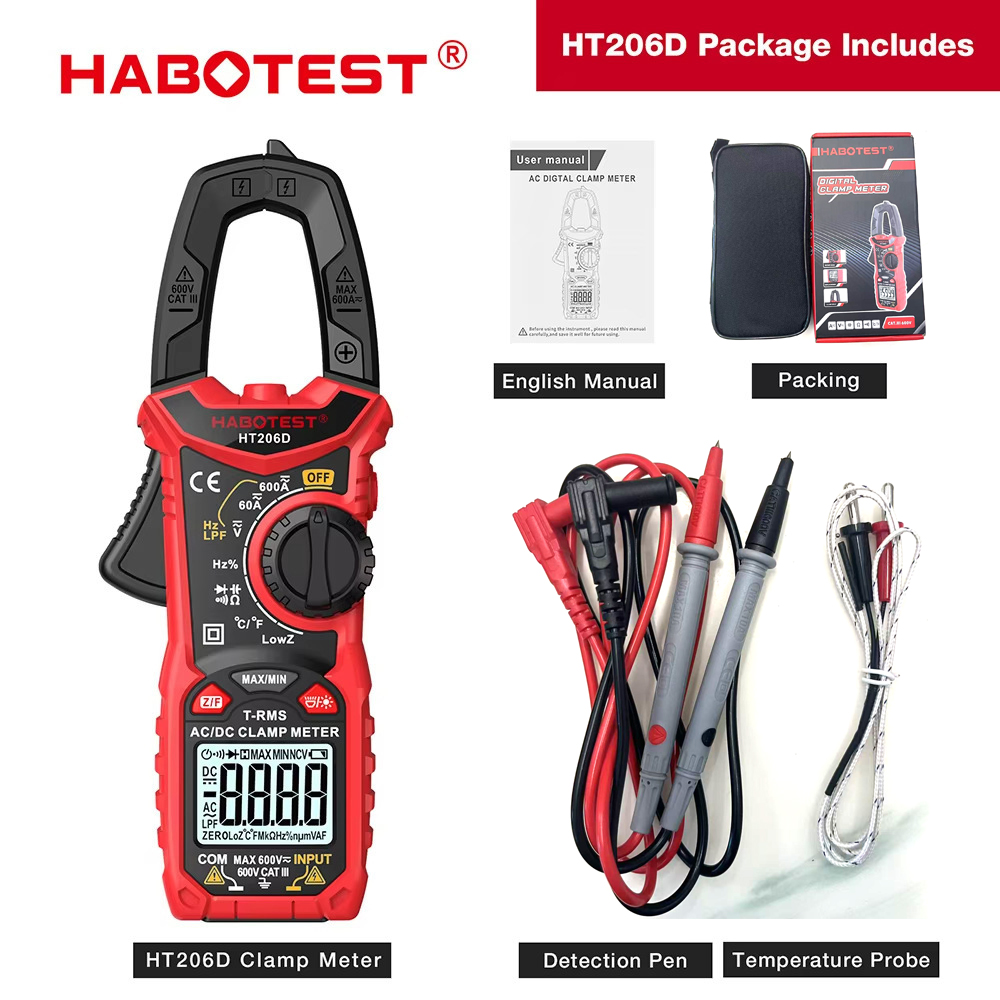 แต่ละหน่วย HT206D ความแม่นยําสูงดิจิตอล AC DC แอมป์มิเตอร์แคลมป์มิเตอร์มัลติมิเตอร์