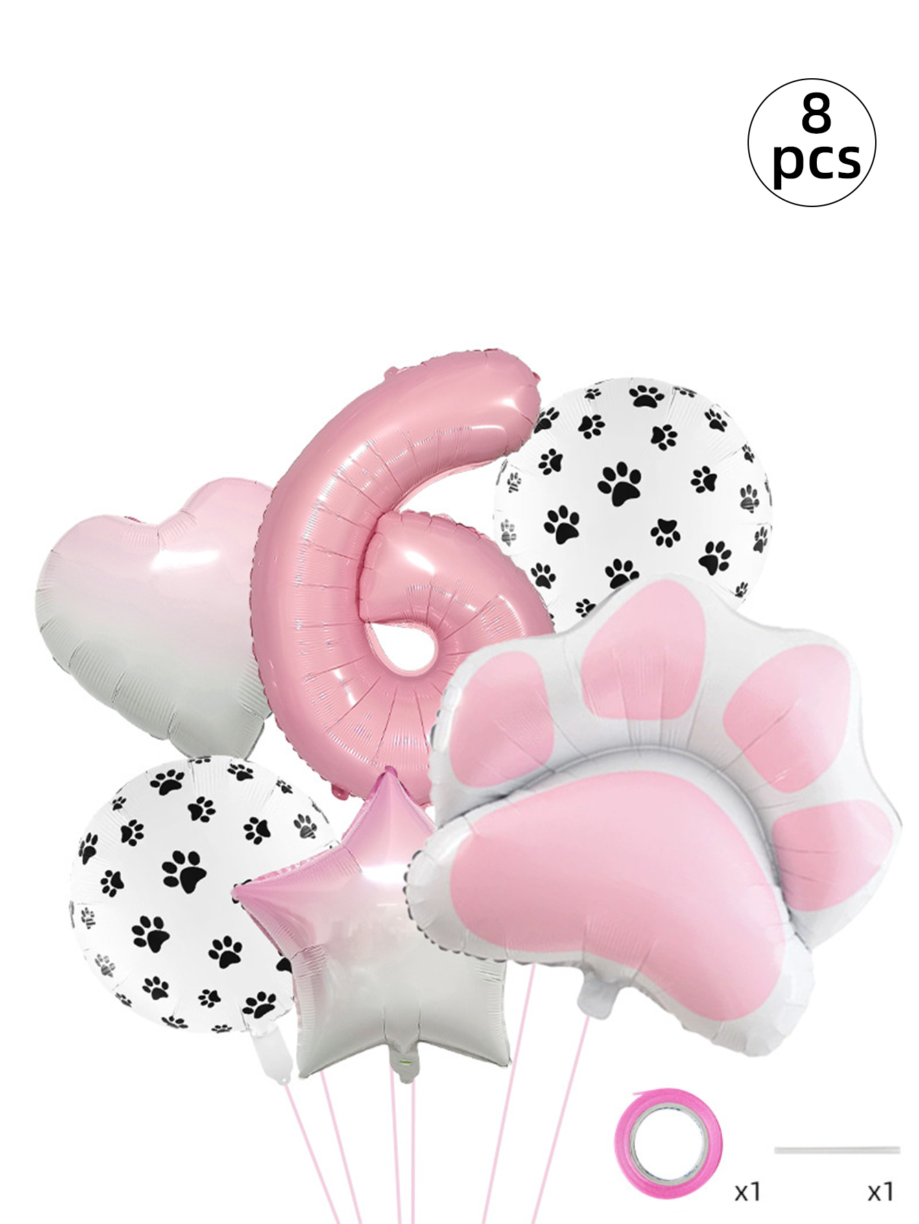 ชุดลูกโป่งฟอยล์ปาร์ตี้สัตว์สีชมพูแปดชิ้นพร้อมการตกแต่งหัวใจดาวพิมพ์ลายอุ้งเท้า - รูปที่ 6
