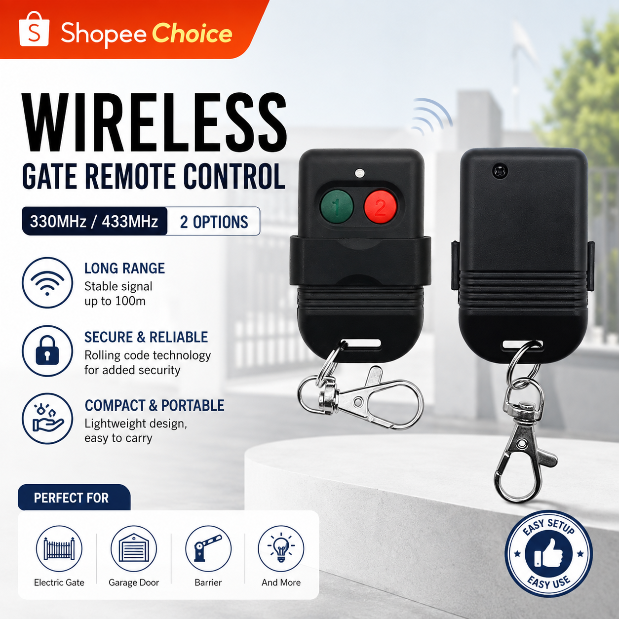 รีโมทประตูโรงรถ 330MHz 433MHz universal gate opener transmitter switch สําหรับ Axus SMC5326
