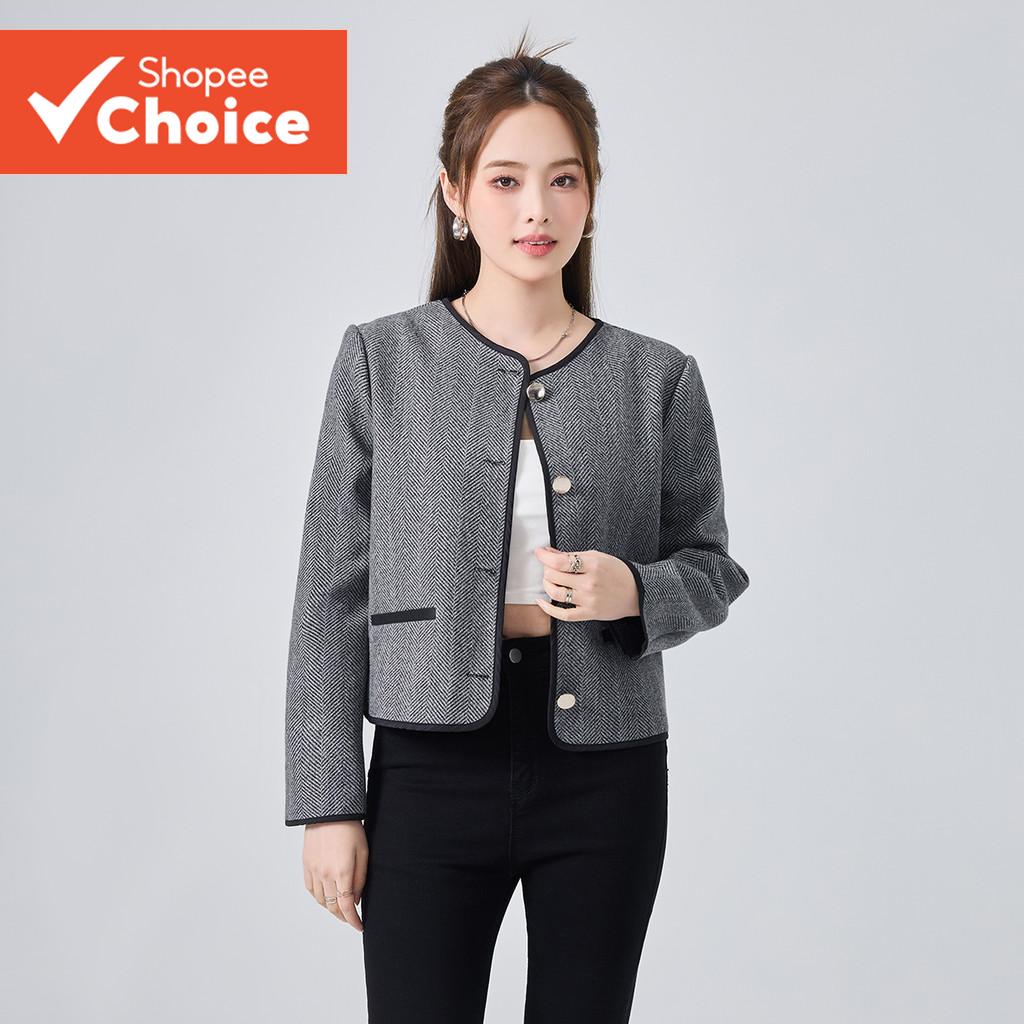 ผู้หญิงสบายๆปุ่มธรรมดา บล็อกสี แจ็คเก็ต มันคือ30156