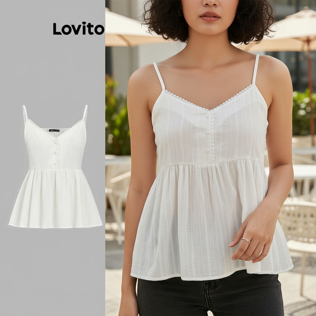 Lovito เสื้อกล้ามผู้หญิง คอระบาย ทรงเรียบ สําหรับใส่ลําลอง รหัส L105MD627\5