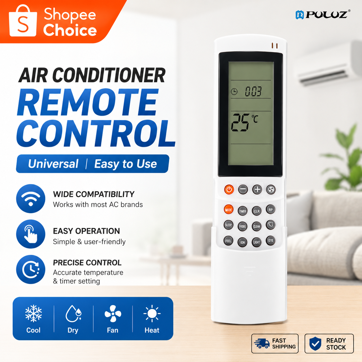 สําหรับรีโมทคอนโทรลอินฟราเรดสํารองสําหรับเครื่องปรับอากาศยี่ห้อ Airwell / Electra / Geli รุ่น RC08B/