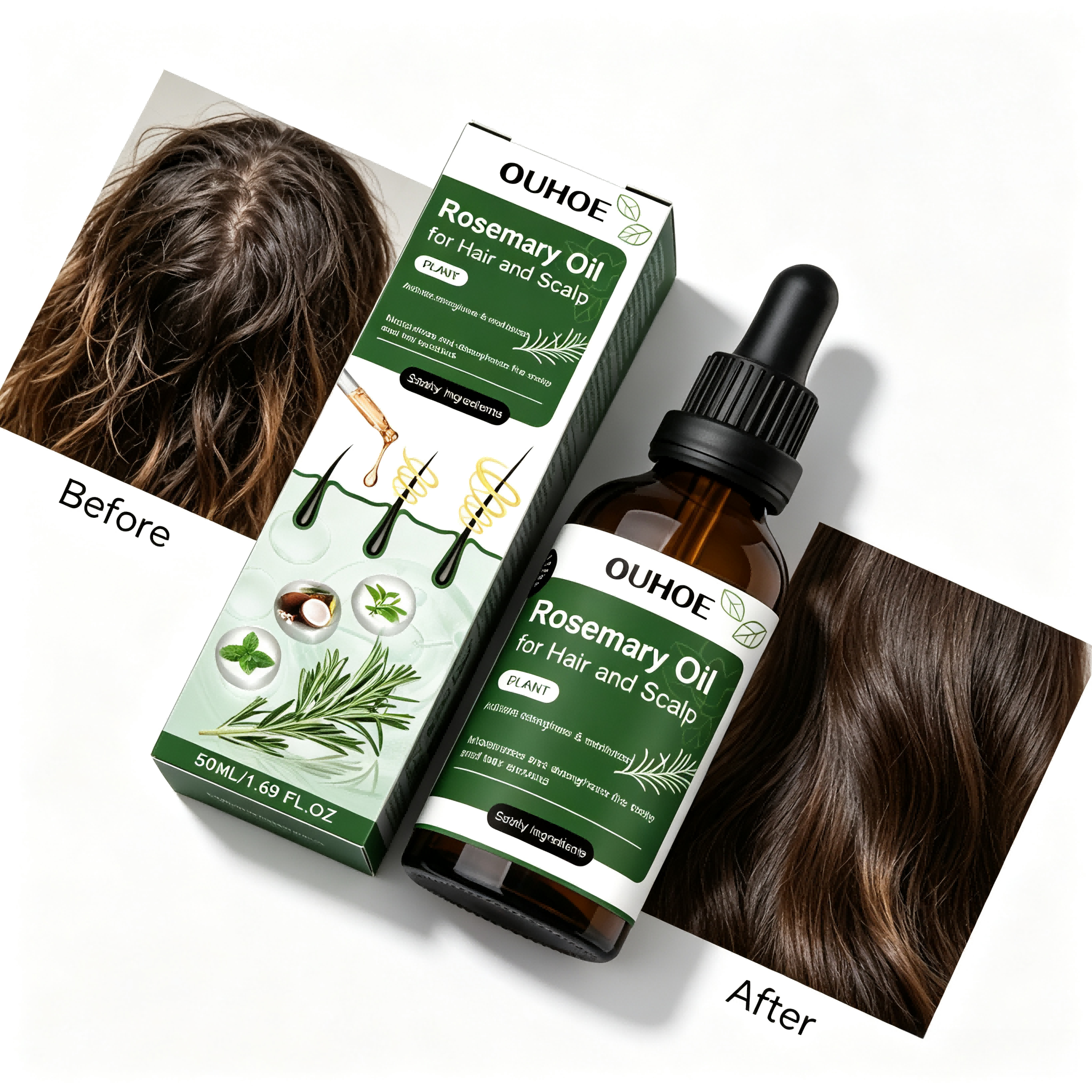 Rosemary Hair Growth Oil เซรั่มบํารุงหนังศีรษะสําหรับดูแลผมแห้งบางผมร่วง