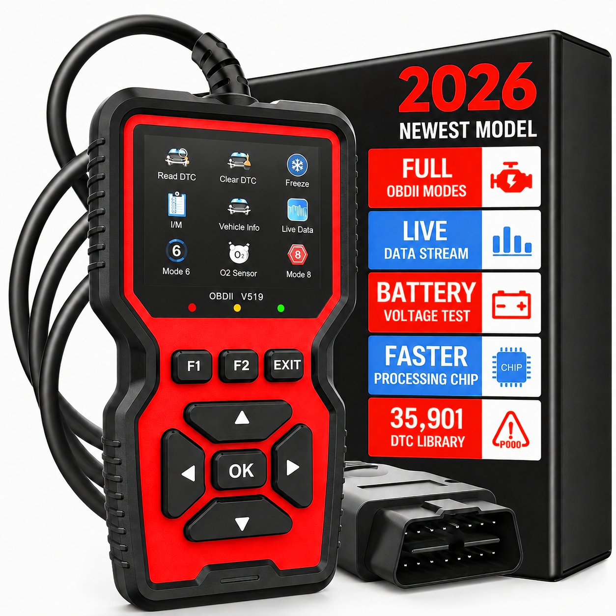V519 Obdii Scanner เครื่องมือวินิจฉัยรถยนต์สําหรับงานหนักเครื่องอ่านรหัสเครื่องยนต์ตรวจสอบรีเซ็ตแสงย