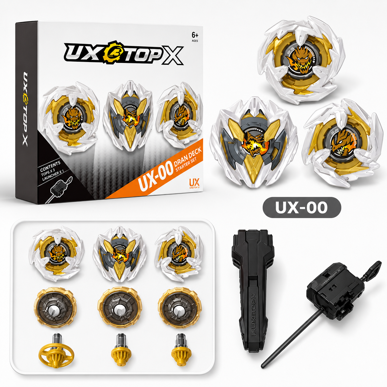UX-00 Dran Deck Starter ชุด UX-10 Launcher LED Grip โลหะ Battle Top Arena ของเล่นสําหรับของขวัญเด็ก