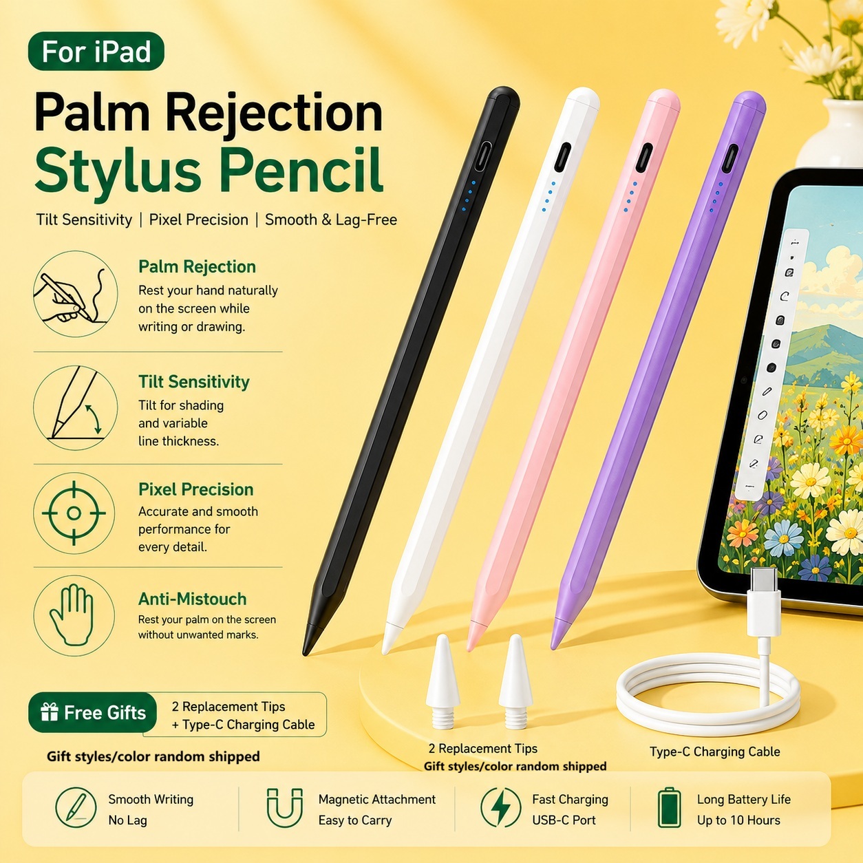ปากกาสไตลัสแบบคาปาซิทีฟสําหรับ Apple Pencil ปลายแม่เหล็ก ชาร์จไร้สายได้ ไม่สะดุด คุณภาพสูง สําหรับ iPad รุ่น 2018 เป็นต้นไป