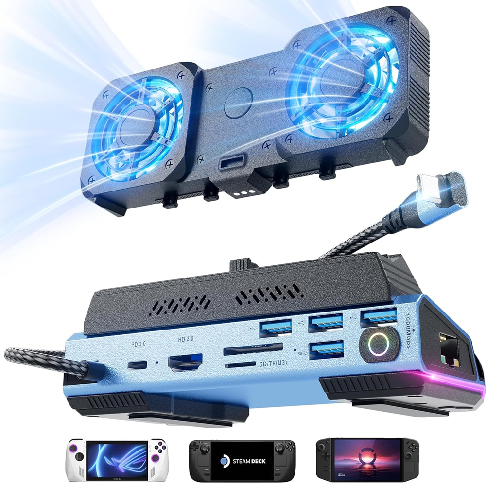 10 in 1 Docking Station พัดลมระบายความร้อนคู่ 4K 60Hz 100W PD สําหรับ Steam Deck ROG Ally