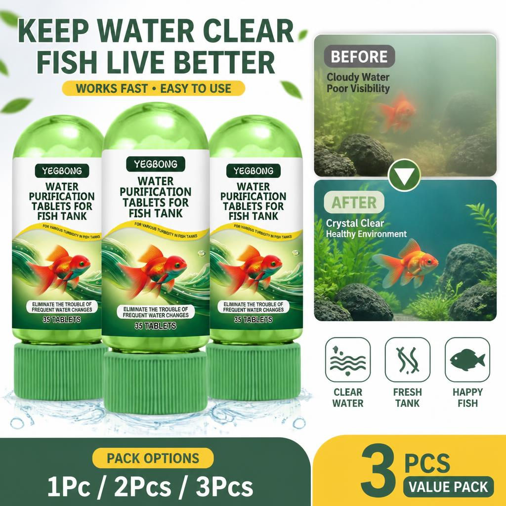 One Pack Advanced Aquarium Water Clarifier Powder 50g/(35 เม็ด) Crystal Clear Tank Safe Habitat Alga