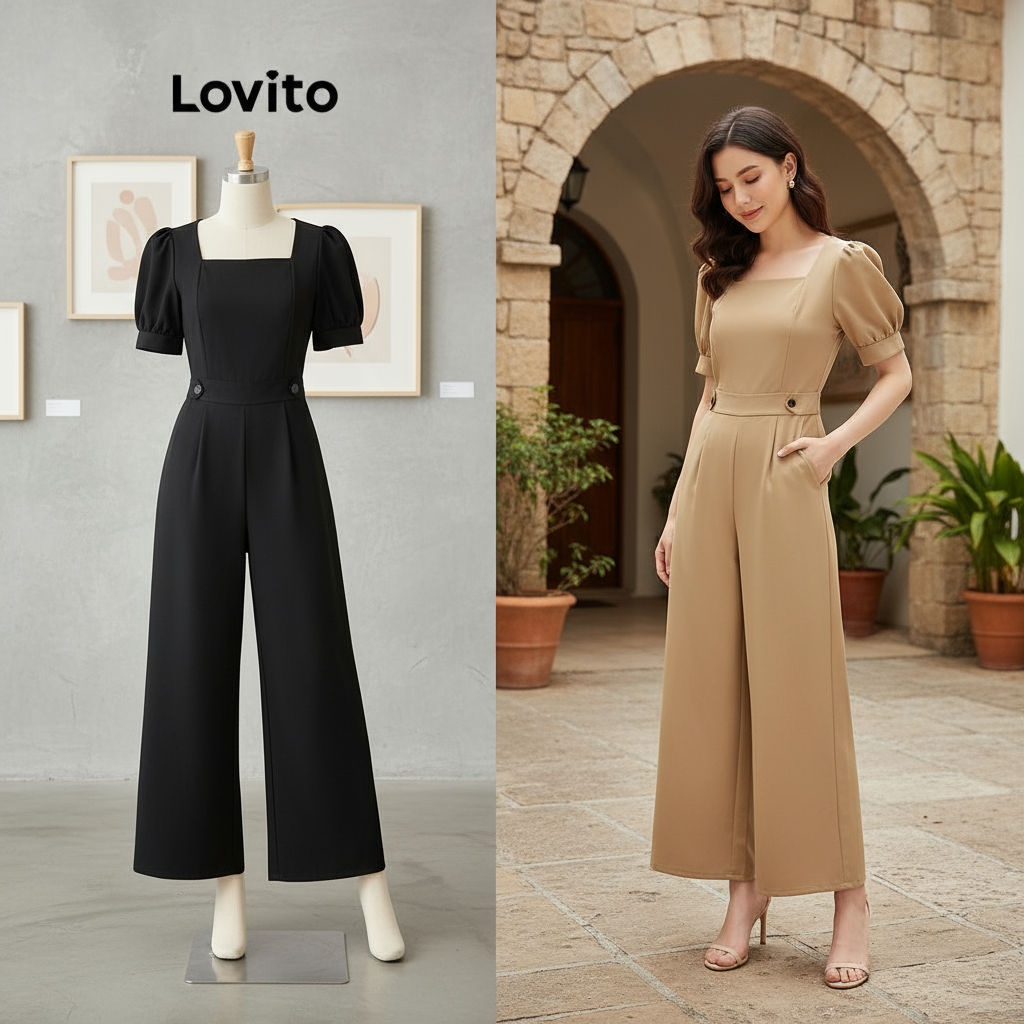 Lovito Women's Casual Solid Basic Jumpsuit L68ED209 (Assorted Colors)