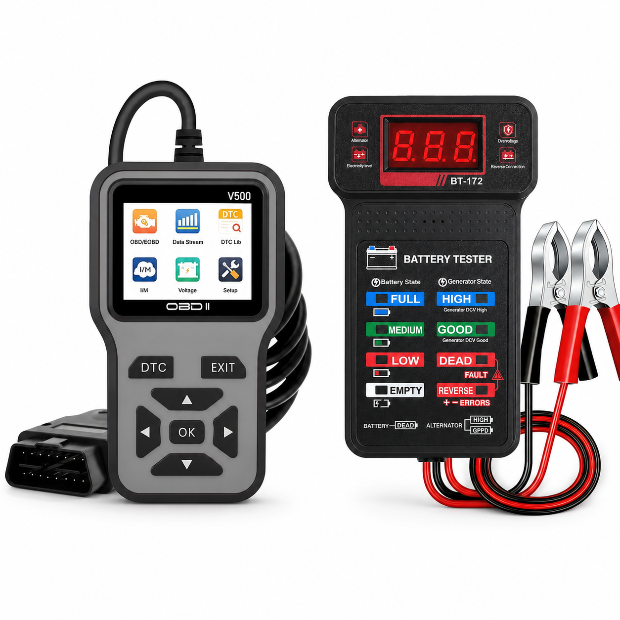 Obd2 Scanner ชุดทดสอบแบตเตอรี่รถยนต์ 2 ชิ้น เครื่องอ่านรหัส Obd2 เครื่องวิเคราะห์แบตเตอรี่รถยนต์