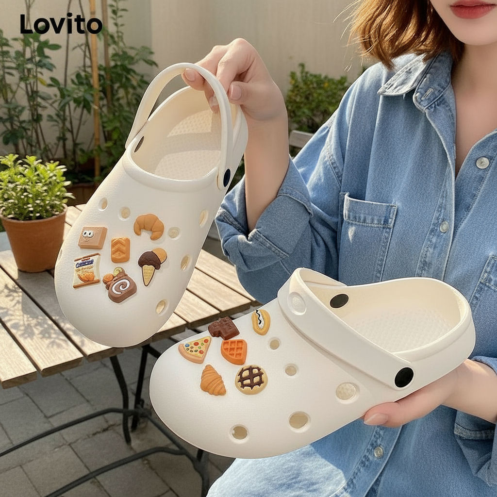 Lovito วัสดุ อีวา ธรรมดาสบายๆไม่มีเท้าเหม็นช็อคโกแลตนุ่มสบายแต่เพียงผู้เดียววันหยุดสุดสัปดาห์กิจวัตร