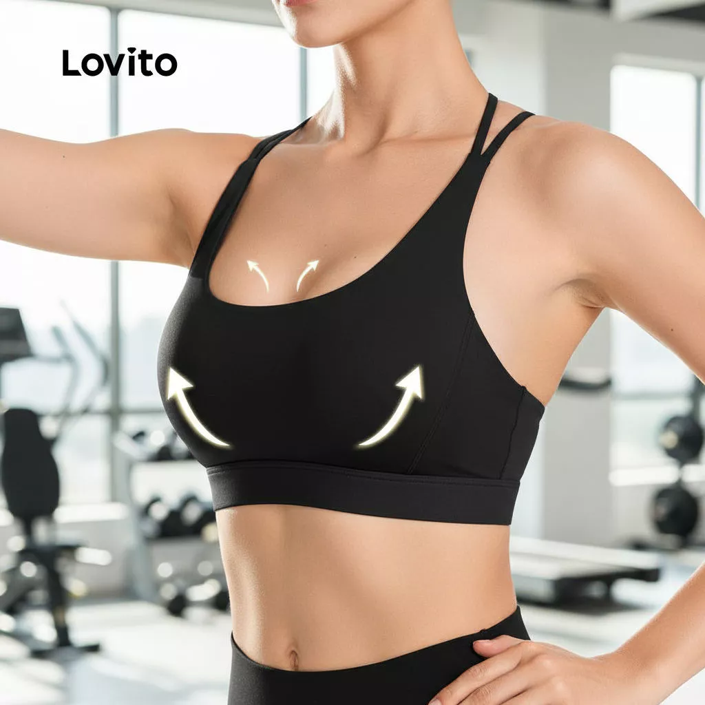 Lovito แคชชวล สปอร์ตบราหญิง สีพื้น สไตล์สปอร์ต LNL77167\4