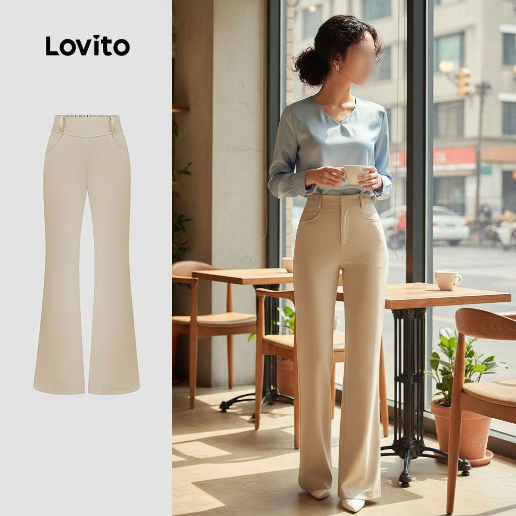 Lovito เซ็ทกางเกงผู้หญิง ดีไซน์ลายเส้น ทันสมัย ใส่ได้ทุกฤดูกาล สีคาใจ รุ่น L154ED625